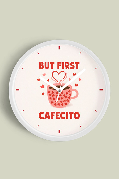 JHAAR ساعة حائط للمطبخ بتصميم القهوة - 30 سم - هيكل أبيض مع زجاج أمامي - آلية...