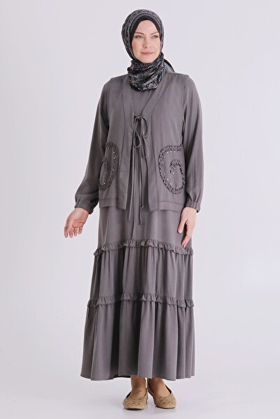 Sahra Tesettür Behrem Büyük Beden Tesettür İkili Takım 4004 Duman Gri