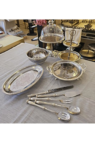 MaviDamla Classic Stand-Up Stainless Steel Serving and Presentation Set Silve...