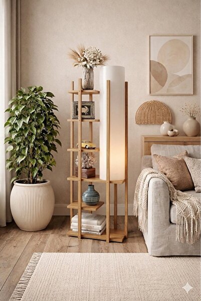 LANOVA Kahverengi Modern Raflı Lambader - 130 Cm