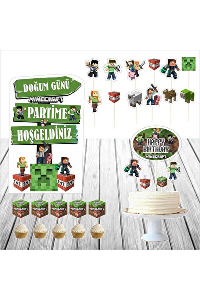 ACRDEKOR Minecraft Doğum Günü Masa Maketi Pasta Süsü Seti