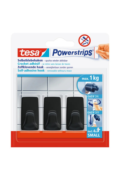 OEM Αυτοκόλλητη κρεμάστρα Tesa, απλή, πλαστική, μαύρη (σετ 3 τεμαχίων)