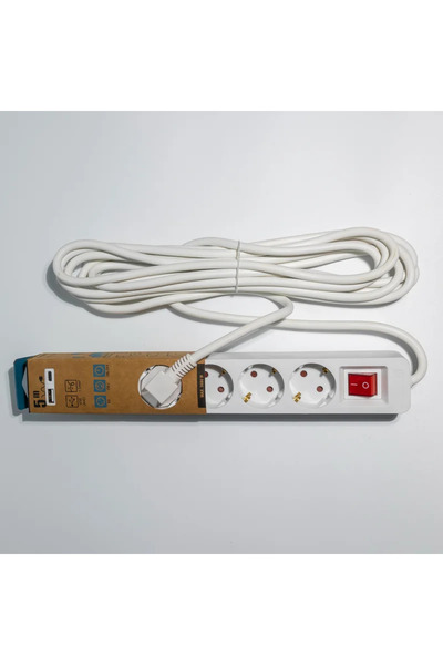 OEM Καλώδιο επέκτασης Strohm, 5 πρίζες, 2 x USB, 5 μέτρα, λευκό