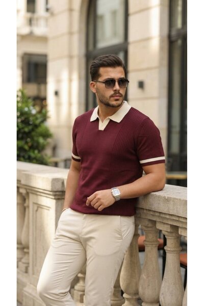 Modayakamoz Ανδρικό μπλουζάκι με κοντό μανίκι και πολύχρωμο γιακά Με σχέδιο