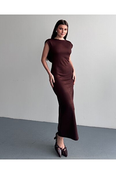 FERZOLAİO Backless Brown Long Dress