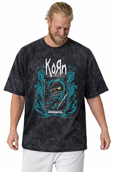 SEVBANO Tricou unisex supradimensionat, vintage, lavabil, cu imprimeu Korn Ro...