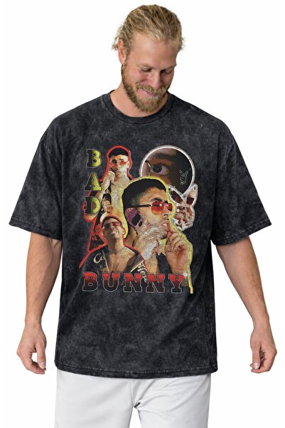 SEVBANO Design Bad Bunny Rapper Singer Printed Unisex Oversized Vintage Washe...