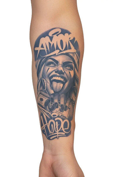 Tattoo 1 Ay Kalıcı 24 Saat Sonra Kararan Gangstar Amor Yazılı model geçici dövme