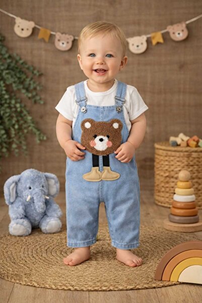 Baby Buu Ayıcık desenli Denim Kotlu Erkek Bebek Bayramlık Salopet Bahçıvan 6-...