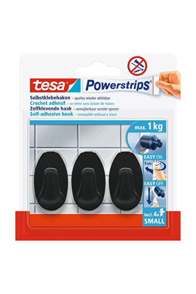 OEM Carlig autoadeziv oval Tesa, o agatatoare simpla, plastic, negru (set 3 buc)