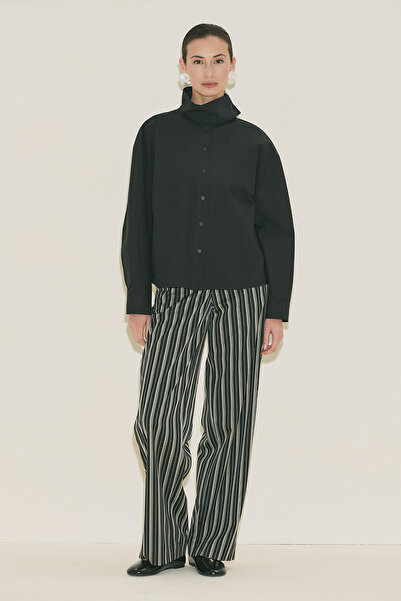 Manuka Cămașă scurtă cu guler înalt, neagră