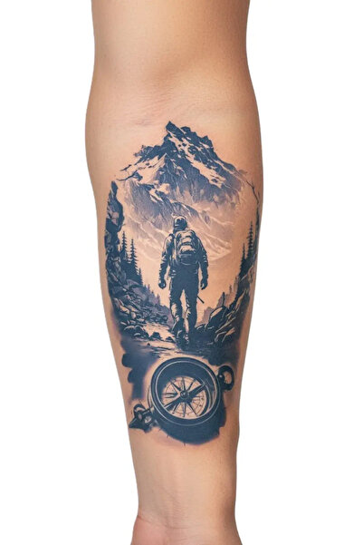 Tattoo 1 Ay Kalıcı 24 Saat Sonra Kararan Pusula Orman Doğa temalı model geçic...