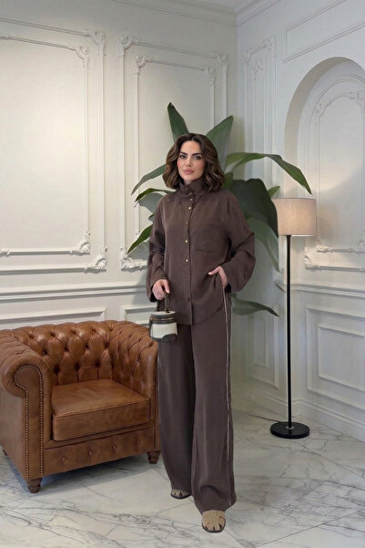 SHILSEE BEUTİQUE Women's Tnsel Modal Fabric Striped Detail V Shoulder Pad I S...