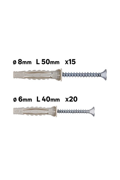 STANDERS Diblu cu surub, Standers, universal, Ø 6 x 40 mm x 20 buc, Ø 8 x 50 ...