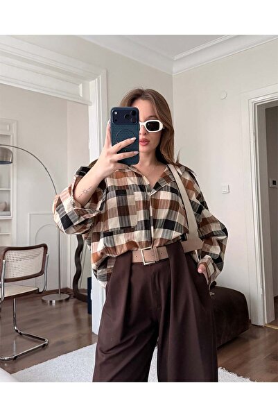 FERZOLAİO Plaid Patterned Oversized Shirt