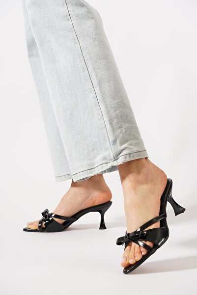 Moda Pie Lemal Μπροστινό Φιόγκο Πλαϊνό Ανοιχτό Γυναικείο Παντόφλες Μαύρο