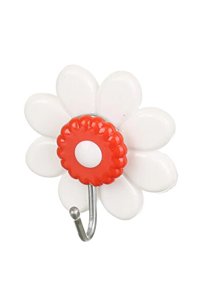 OEM Cuier autoadeziv, model floare, o agatatoare simpla, PVC, Ø 4 cm, alb/rosu