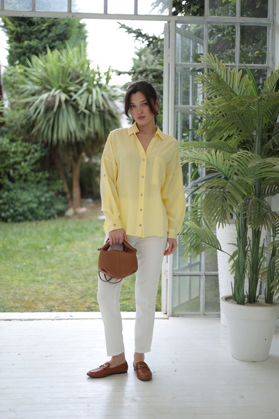 By Pommes Life Women's Self-Size Patterned over Size Shirt