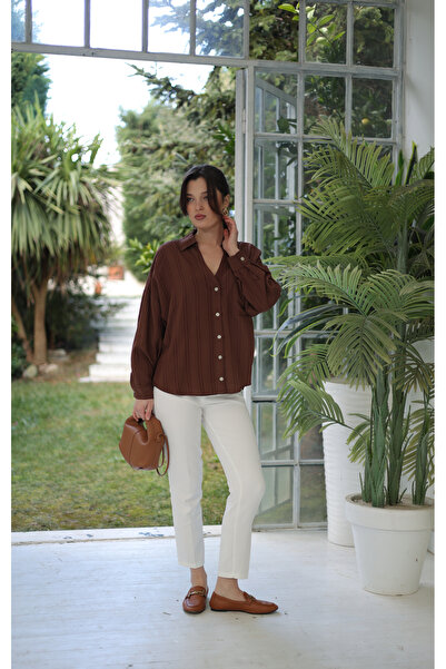 By Pommes Life Women's Self-Size Patterned over Size Shirt