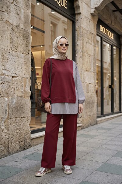 ASEL FASHİON Γυναικείο Σετ Τεσεττούρ με Δύο Πουκάμισα σε Ανοιχτό Μπορντό