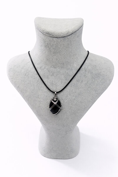 LUNEVA AKSESUAR Handmade Wire Wrapped Black Stone Look Necklace – Modern Desi...