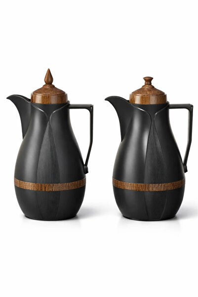 Urbanza طقم دلة فاخر مكون من إبريقين للقهوة والشاي باللون الأسود مع غطاء خشبي...