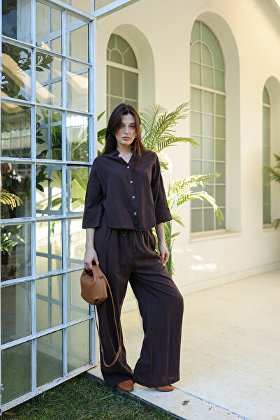 By Pommes Life Women's Folded Capri Sleeve Linen Shirt