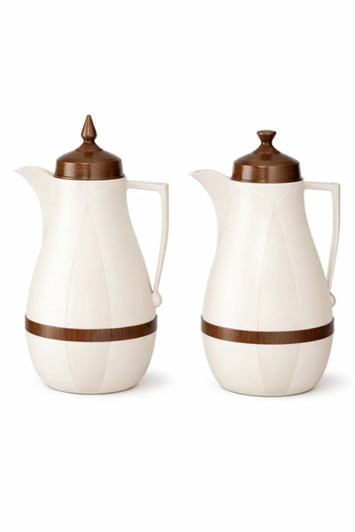 Urbanza طقم فاخر من إبريقين للقهوة والشاي على الطريقة العربية، لون كريمي مع غ...