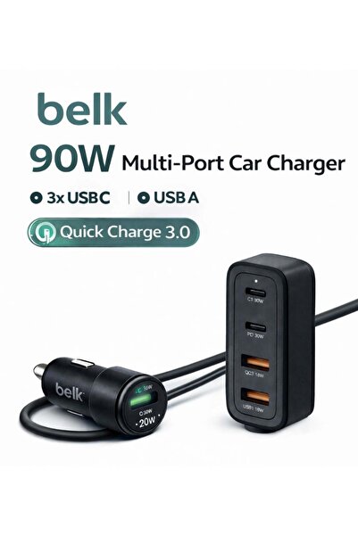 Belk 90W Car Charger Fast Charging USB C + USB A Quick Charge 3.0 Universal C...