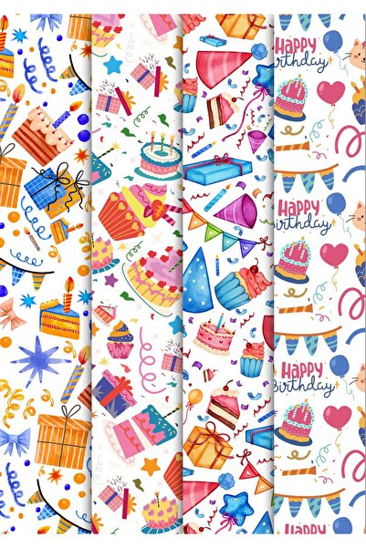 Miona Doğum Gününe Özel Hediye Paketleme Ambalaj Kağıdı 35x50 cm 4' lü Paket ...