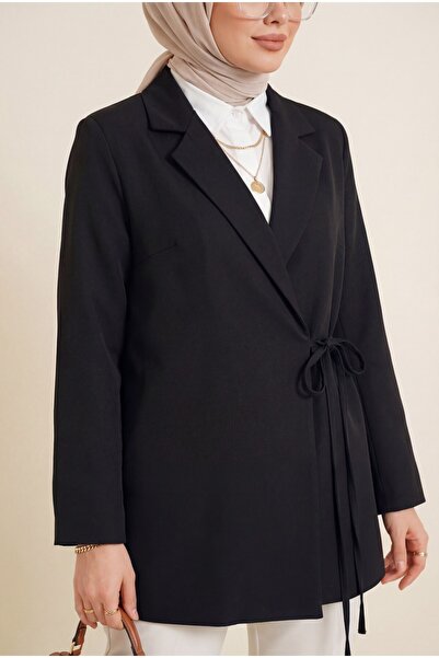 Modamorfo Side-Tied Backless Slit Lined Double Crepe Jacket - Black