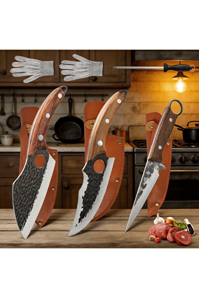 OSOOKE 5-Piece Hand Forged Chef Knife Set, Hammered Stainless Steel Knives, P...