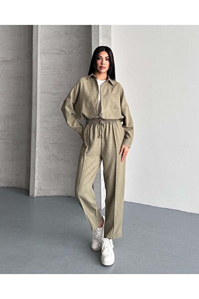 FERZOLAİO Khaki Linen Shirt Pants Set