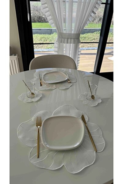 Empressco 6'lı Papatya Nakışlı Supla ve Bardak Altı Peçete Seti, Şık ve Dayan...