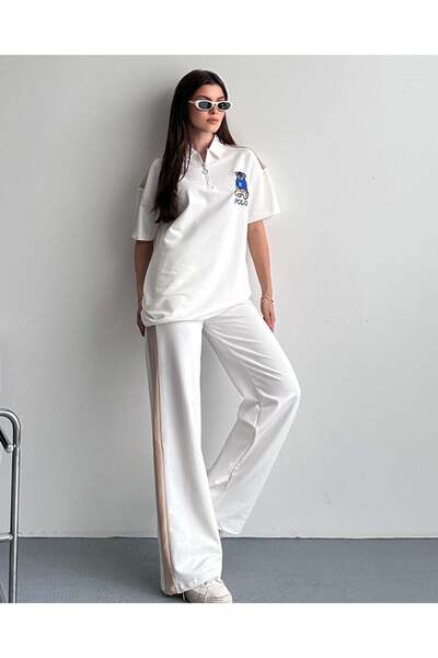 FERZOLAİO Teddy Polo Collar White Tracksuit Set