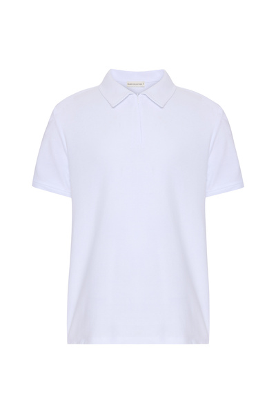 Mudo Men's White Zippered Polo Collar T-Shirt