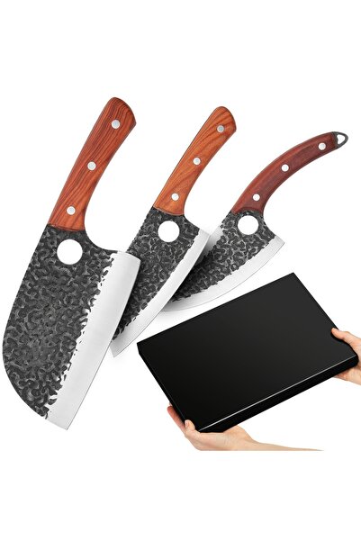 OSOOKE 3-Piece Meat Cutter Knife Set, Ergonomic Wooden Handle, Handcrafted Sh...