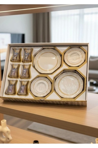 BERENHOMEE Gold desen 6 kişilik premium çay ve pasta seti