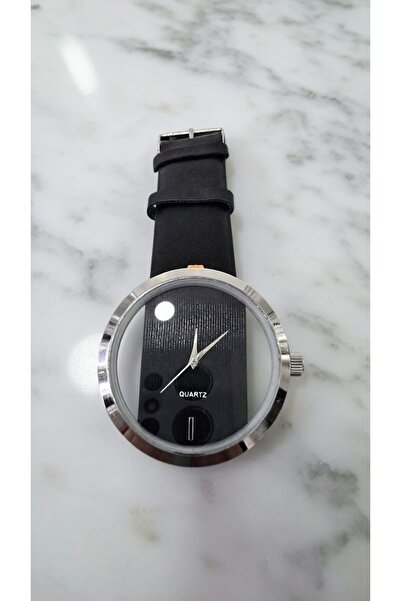 ahsenaksesuar2025 Siyah Kadranlı Quartz Minimalist Gümüş Renk Kasa Beyaz Deri...