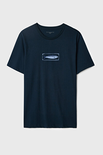 Mudo Men's Navy Blue Printed Crew Neck T-Shirt