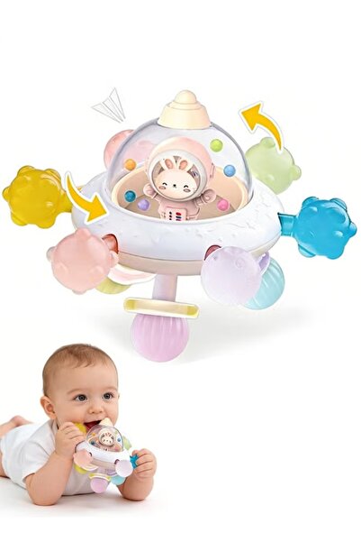 Generic لعبة تسنين للأطفال مع خشخيشة، لعبة حسية على شكل صحن طائر دوار، لعبة م...