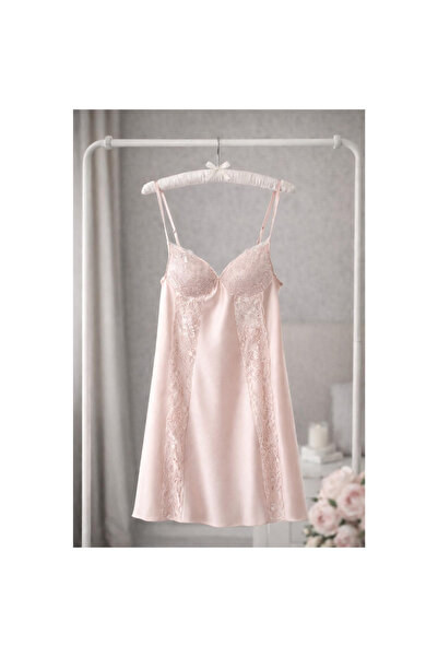 Glamores Pudra Saten Gecelik-Sabahlık Takımı