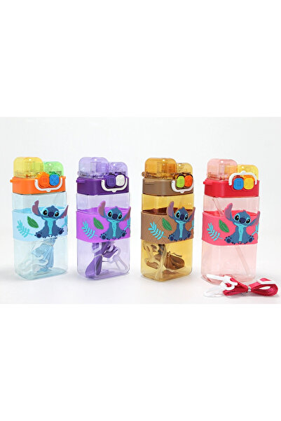 Epilons Sticla de apă Stitch cu două compartimente și pai - Model 2