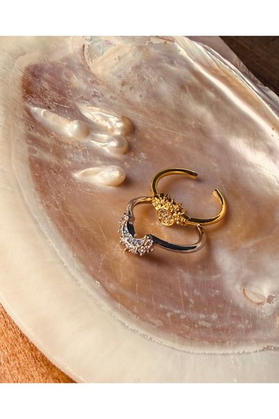 Melanj Craft Sun and Moon Symbol Double Steel Ring - Gold Silver