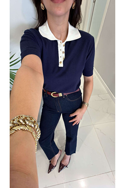 BİRCANÇİL CS Zissa Tricotaj cu mânecă scurtă, cu guler polo, albastru închis ...