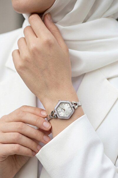 InStyle ساعة يد نسائية بهيكل سداسي فضي