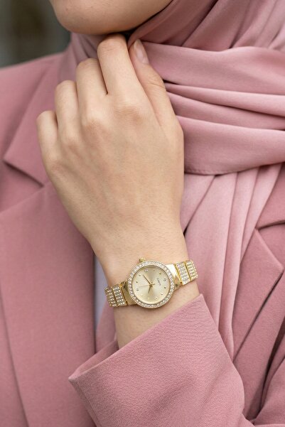 InStyle Stoned Cord Round Gold Women's Wristwatch