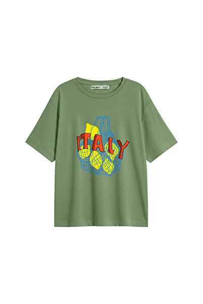 CİNEMA MODA Tricou pentru femei İtaly Lemon B cu imprimeu Relaxed Fit verde