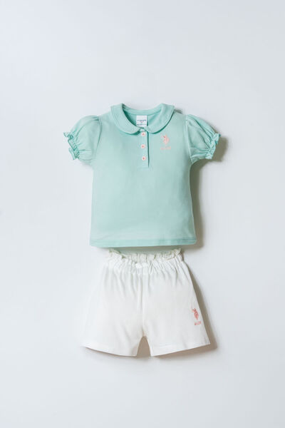 U.S. Polo Assn. طقم شورت أخضر للفتيات الصغيرات