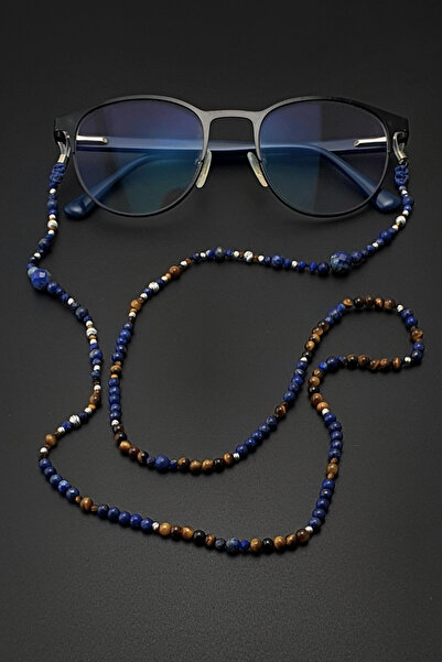 Seven Art Jewelry Original Natural Stone Lapis Tiger's Eye Silver Glasses Cord